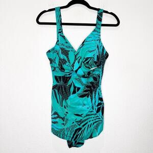 Miraclesuit Surplice Faux Two Piece Leaf Metallic Slimming One Piece Swimsuit 12